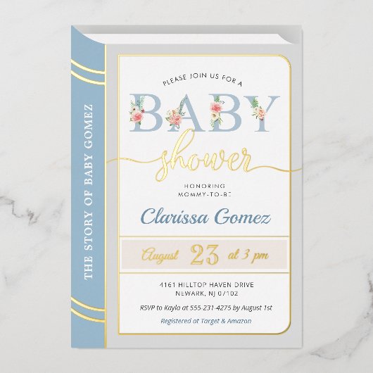 Invitation En Aluminium Livre d'histoire Bibliothèque bébé garçon douche b (Recto)