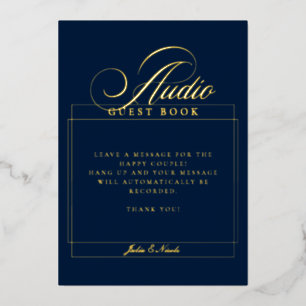 Invitation En Aluminium Livre d'or audio bleu marine classique Panneau de