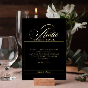 Invitation En Aluminium Livre d'or audio noir classique Panneau de mariage