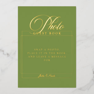 Invitation En Aluminium Livre d'or de mariage avec panneau photo vert clas