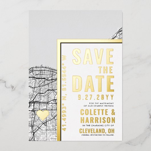 Invitation En Aluminium Localisateur d'amour Cleveland | Mariage Enregistr (Recto)