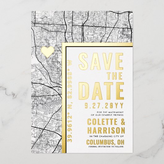 Invitation En Aluminium Localisateur d'amour Columbus | Mariage Enregistre (Recto)