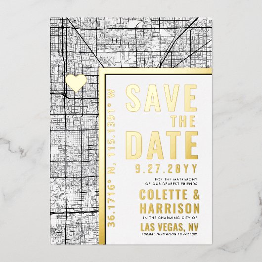 Invitation En Aluminium Localisateur d'amour Las Vegas | Mariage Enregistr (Recto)