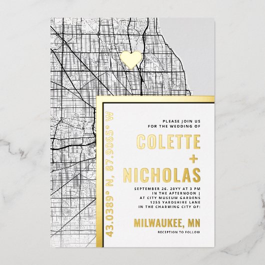 Invitation En Aluminium Localisateur d'amour Milwaukee | Ville Mariage à t (Recto)