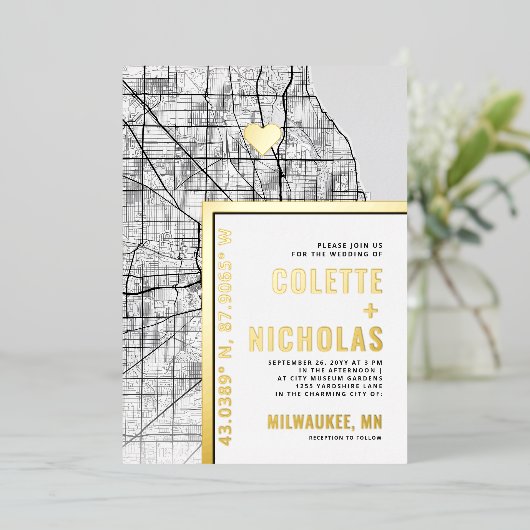 Invitation En Aluminium Localisateur d'amour Milwaukee | Ville Mariage à t (Debout devant)