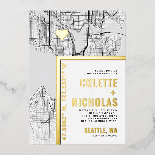Invitation En Aluminium Localisateur d'amour Seattle   Ville Mariage à thè
