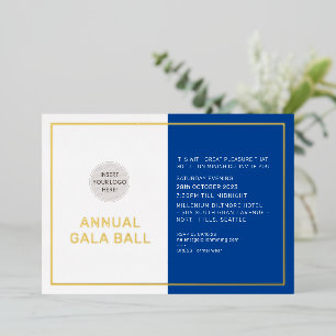 Invitation En Aluminium logo de la société GALA BALL bleu roi or formel