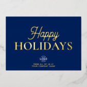 Invitation En Aluminium Logo Elegant Navy Blue Business Holiday Card (Recto)