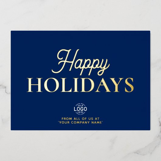 Invitation En Aluminium Logo Elegant Navy Blue Business Holiday Card (Recto)