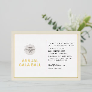 Invitation En Aluminium logo GALA BALL moderne minimaliste ivoire or