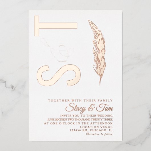 Invitation En Aluminium Logo Pampas Ampersand Mariage Pressé (Recto)