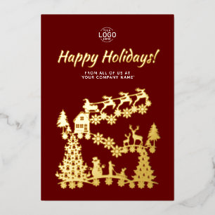Invitation En Aluminium Logo Scène de Noël Gold Burgundy Holidays Card