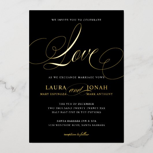 Invitation En Aluminium Loisirs romantiques Calligraphie Black Gold (Recto)