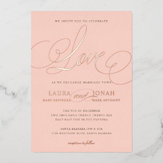 Invitation En Aluminium Loisirs romantiques Calligraphie Blush Rose Or (Recto)