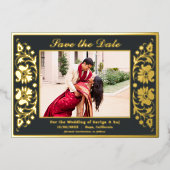 Invitation En Aluminium Lotus Flower Indian Save the Date with Photo Gold (Recto)