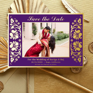 Invitation En Aluminium Lotus Flower Indian Save the Date with Photo Gold