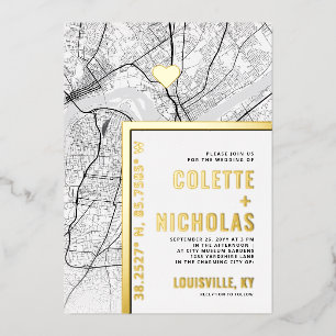 Invitation En Aluminium Louisville Love Locator   Ville Mariage à thème