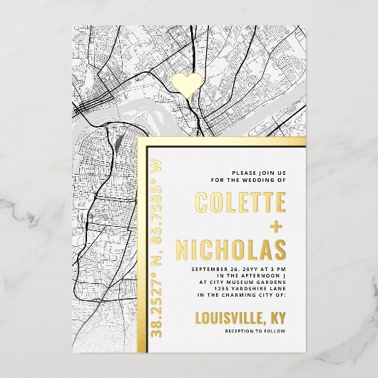 Invitation En Aluminium Louisville Love Locator | Ville Mariage à thème (Recto)