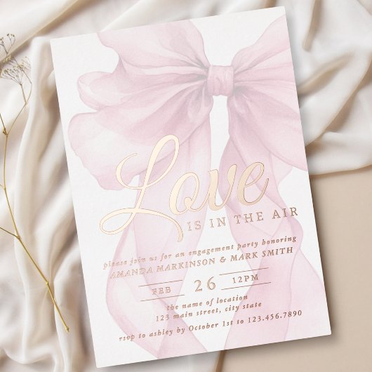 Invitation En Aluminium Love Is In The Air Bow Mauve Engagement Rose Gold