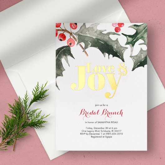 Invitation En Aluminium Love & Joy Botanical Holly & Berries Fête des mari