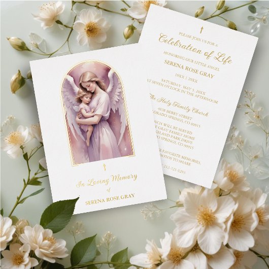 Invitation En Aluminium Lovely Arch Angel Guardian with Baby Gold Funeral
