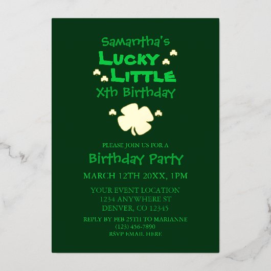Invitation En Aluminium Lucky Little Birthday (Recto)