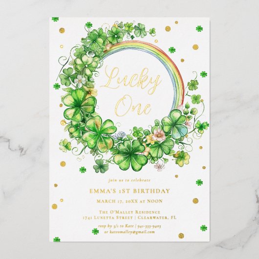Invitation En Aluminium Lucky One | St. Patrick's Day 1er anniversaire (Recto)