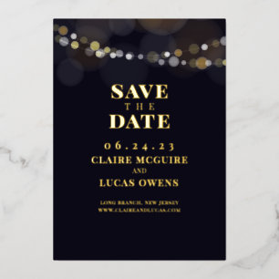Invitation En Aluminium Lumières de ficelle noires Feuille d'or Enregistre
