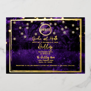 Invitation En Aluminium Lumières de forêt violette élégante photo de maria