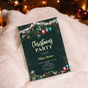 Invitation En Aluminium Lumières de Noël festives branches de pin neige ve