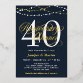 Invitation En Aluminium Lumières Guirlandes Navy pour Dîner d'Anniversaire (Recto)