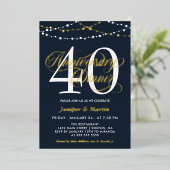 Invitation En Aluminium Lumières Guirlandes Navy pour Dîner d'Anniversaire (Debout devant)