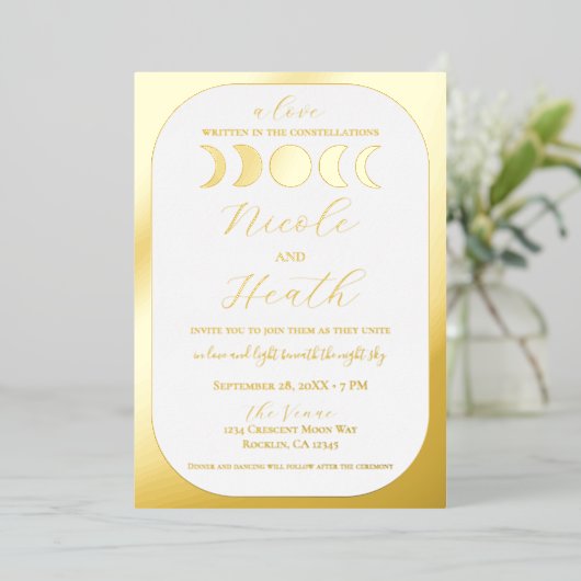 Invitation En Aluminium Lunar Luxe Real Gold Foil Moon Mariage (Debout devant)