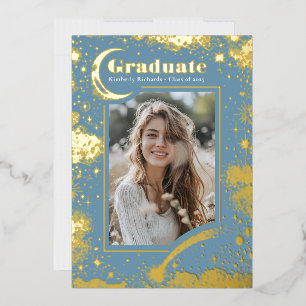 Invitation En Aluminium Lune céleste et étoiles Diplômé en photo