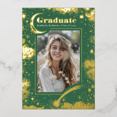 Invitation En Aluminium Lune céleste et étoiles Diplômé en photo (Recto)