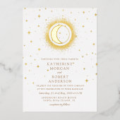Invitation En Aluminium Lune Céleste Et Étoiles Mariage Élégant (Recto)