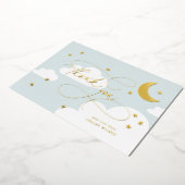 Invitation En Aluminium Lune et Étoiles Bleu Script Bébé Merci (Rotation)