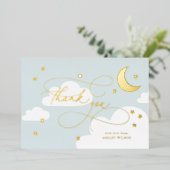 Invitation En Aluminium Lune et étoiles Bleu Script Merci bébé (Debout devant)