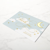 Invitation En Aluminium Lune et étoiles Bleu Script Merci bébé (Rotation)