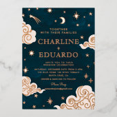 Invitation En Aluminium Lune et étoiles Céleste Starsign Mariage d'or (Recto)