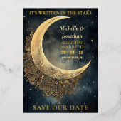 Invitation En Aluminium Lune et étoiles Mariage céleste Enregistrer la dat (Recto)