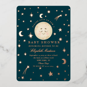 Invitation En Aluminium Lune et étoiles Nuit Baby shower mignet