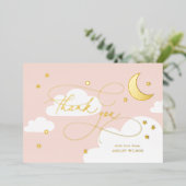 Invitation En Aluminium Lune et étoiles Script rose Merci bébé (Debout devant)