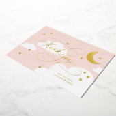 Invitation En Aluminium Lune et étoiles Script rose Merci bébé (Rotation)