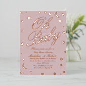 Invitation En Aluminium Lune et points Confetti Baby shower rose (Debout devant)