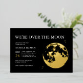 Invitation En Aluminium Lune Noire Or Lune Lunaire Céleste Baby shower mod (Debout devant)
