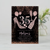 Invitation En Aluminium Luxe 35e anniversaire Parties scintillant Rose or  (Debout devant)