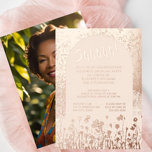 Invitation En Aluminium Luxe 50e Rose Gold Photo sur le dos Custom Birthda