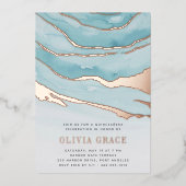 Invitation En Aluminium Luxe Aqua Marble Quinceanera (Recto)