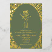 Invitation En Aluminium Luxe Baroque Vert et Mariage Or (Recto)